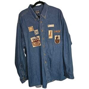 Noah’s Ark Blue Tan Denim XXL long sleeved button down shirt